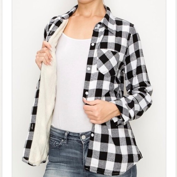 LAST ONE Sherpa Lined Plaid Flannel Top - Picture 3 of 3